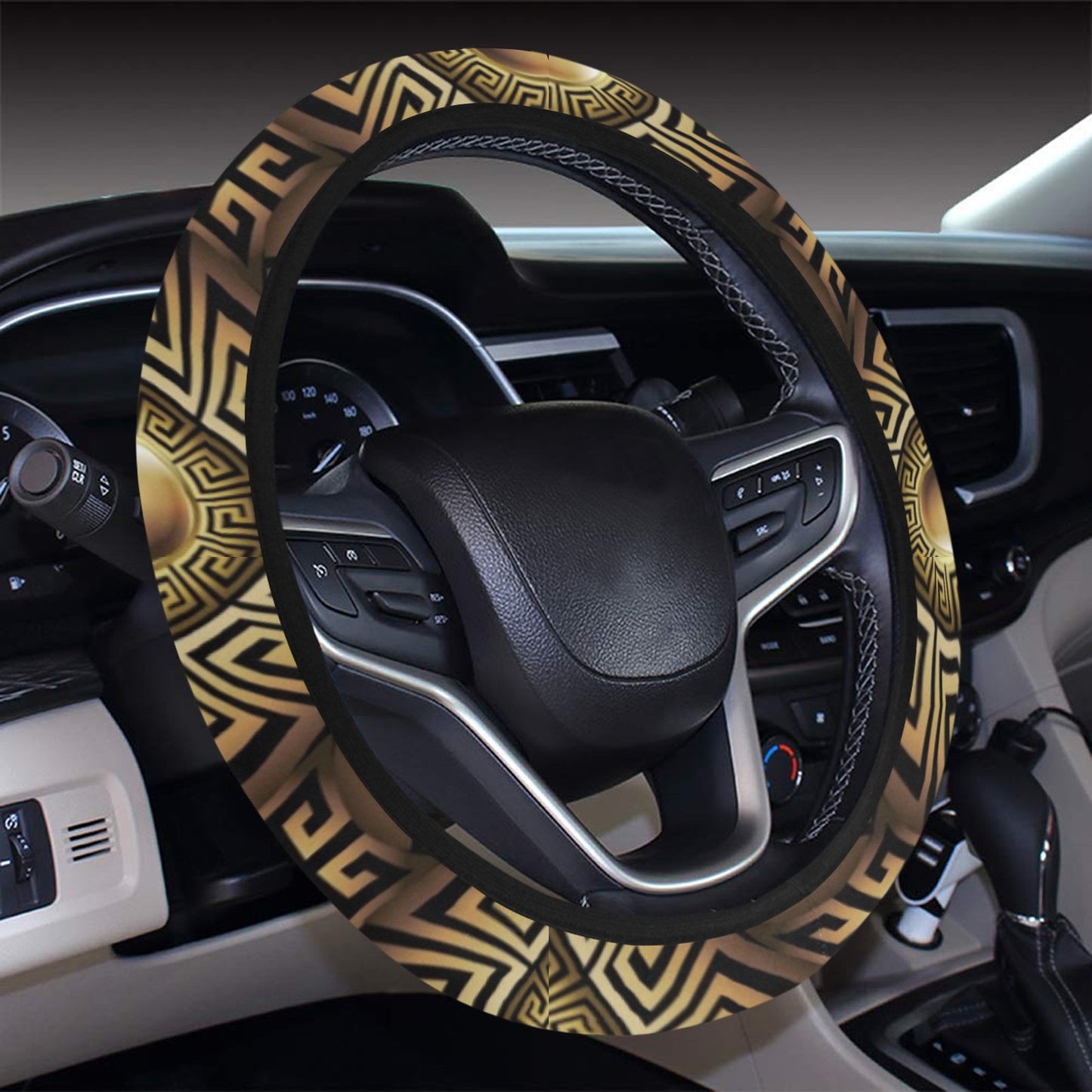 Ancient Greek Print Design LKS3012 Steering Wheel Cover with Elastic Edge