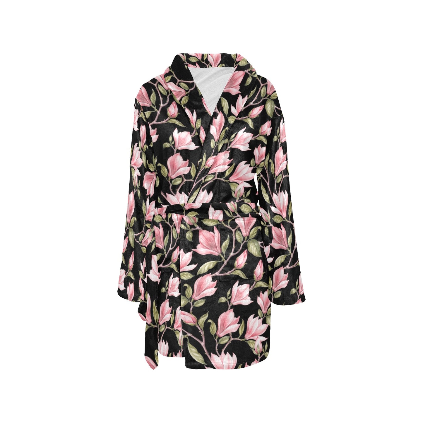Magnolia Pattern Print Design MAG03 Women's Fleece Robe
