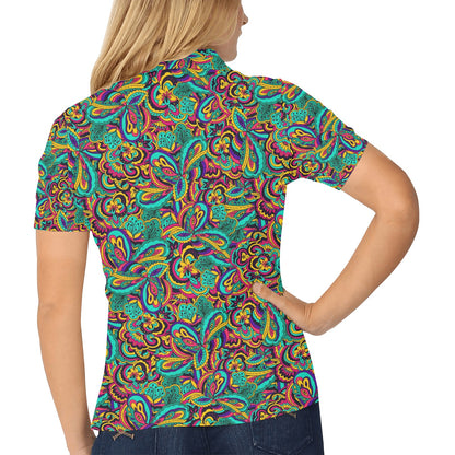Psychedelic Trippy Floral Design Women's Polo Shirt