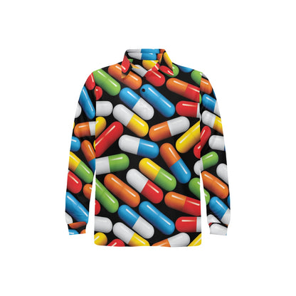 Pill Pattern Print Design A02 Long Sleeve Polo Shirt For Men's