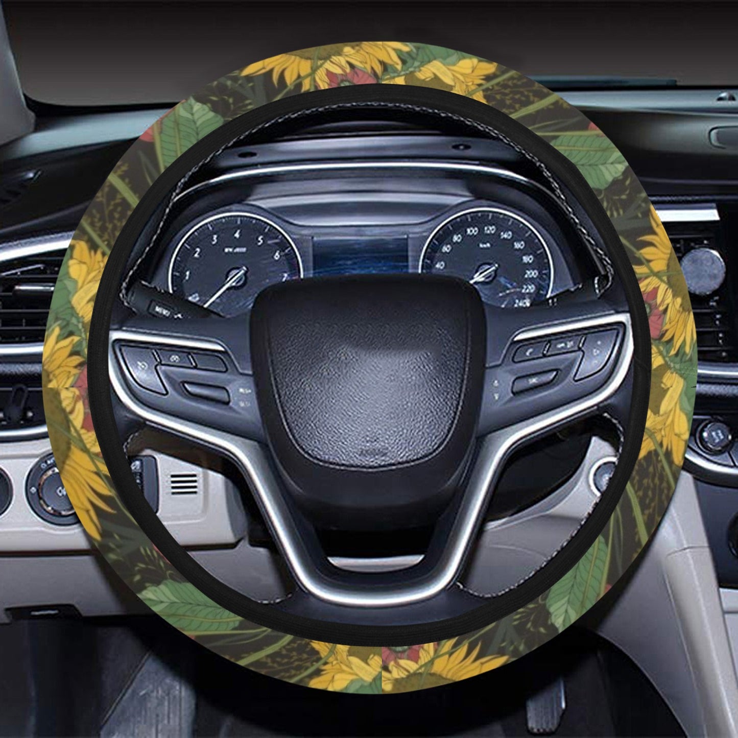 Sunflower Print Design LKS303 Steering Wheel Cover with Elastic Edge