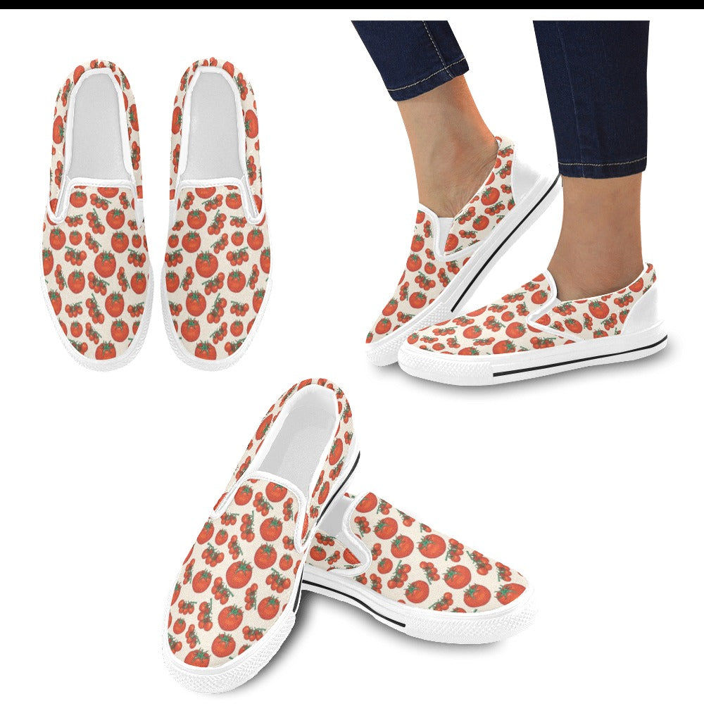 Tomato Print Design LKS302 White Slip Ons Canvas Women's Shoes