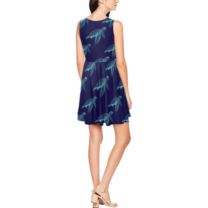 Sea Turtle Pattern Print Design T04 Sleeveless Dress