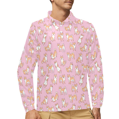 Shiba Inu Print Design LKS303 Long Sleeve Polo Shirt For Men's