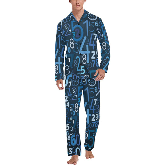 Number Pattern Print Design A02 Men's Long Pajama Set