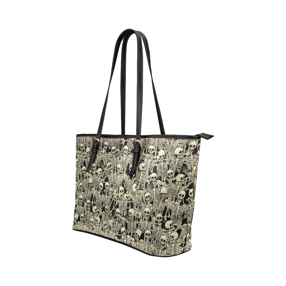 Skeleton Design Print Leather Tote Bag