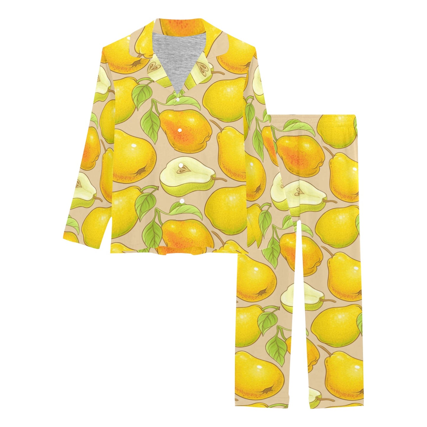 Pear Pattern Print Design PE05 Women's Long Pajama Set