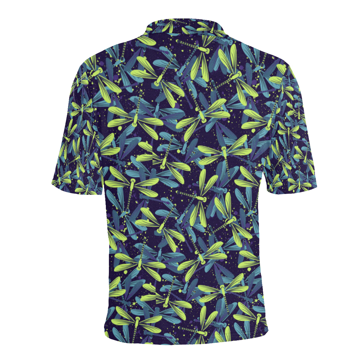 Dragonfly Lime Blue Print Pattern Men Polo Shirt