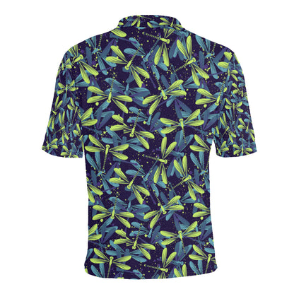Dragonfly Lime Blue Print Pattern Men Polo Shirt