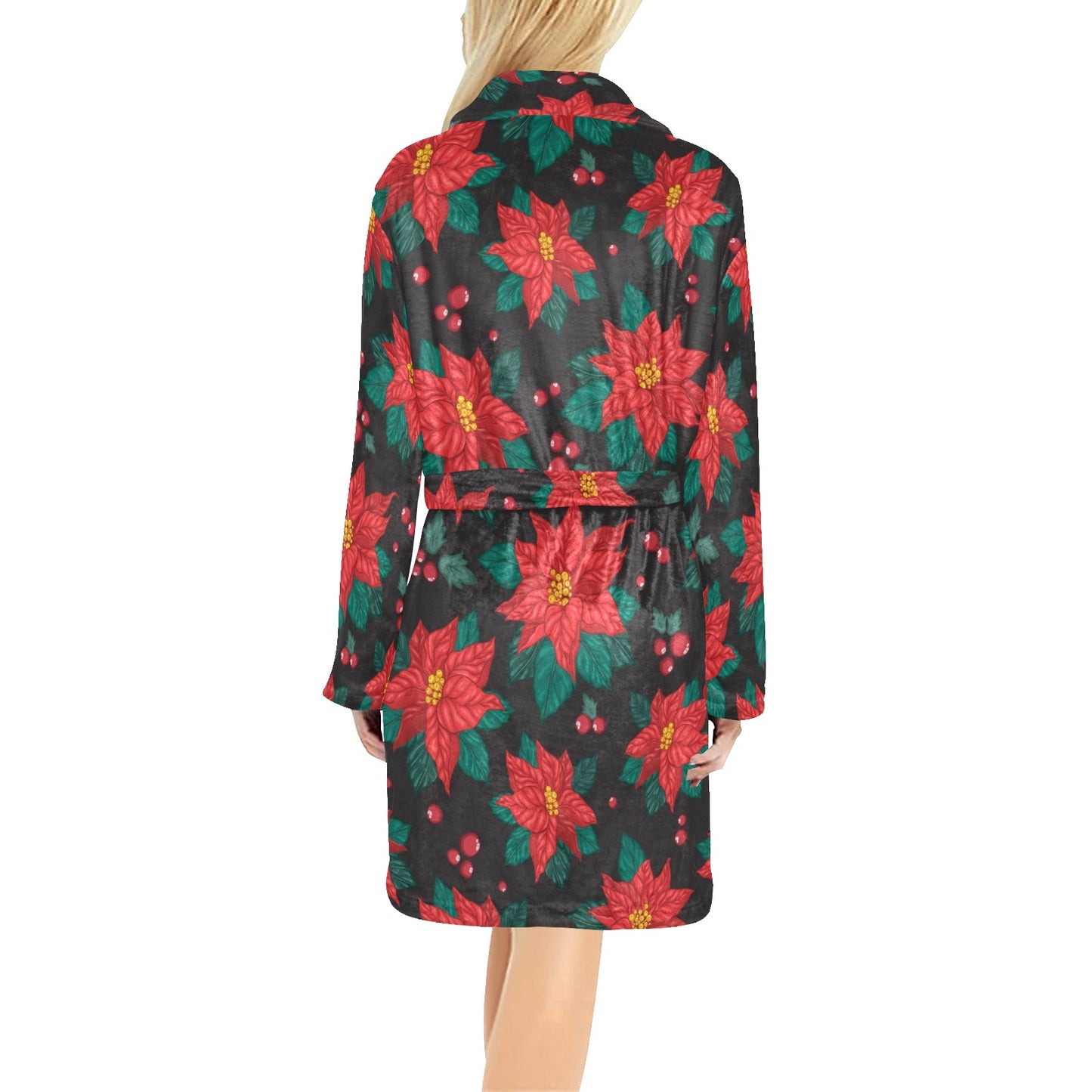 Poinsettia Pattern Print Design POT07 Women's Fleece Robe