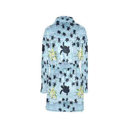 Sea Turtle Pattern Print Design T011 Women's Fleece Robe