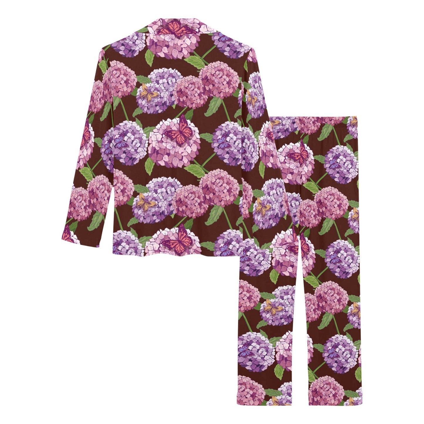 Hydrangea Pattern Print Design HD08 Women's Long Pajama Set