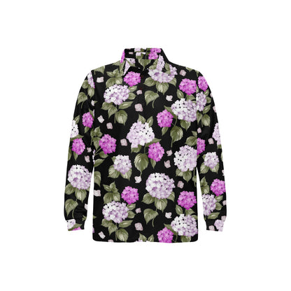 Hydrangea Pattern Print Design HD011 Long Sleeve Polo Shirt For Men's