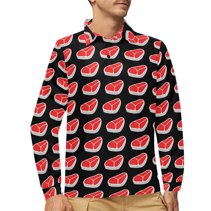 Steak Print Design LKS303 Long Sleeve Polo Shirt For Men's