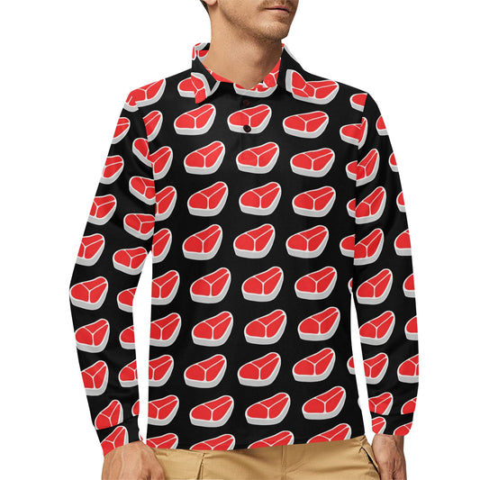 Steak Print Design LKS303 Long Sleeve Polo Shirt For Men's