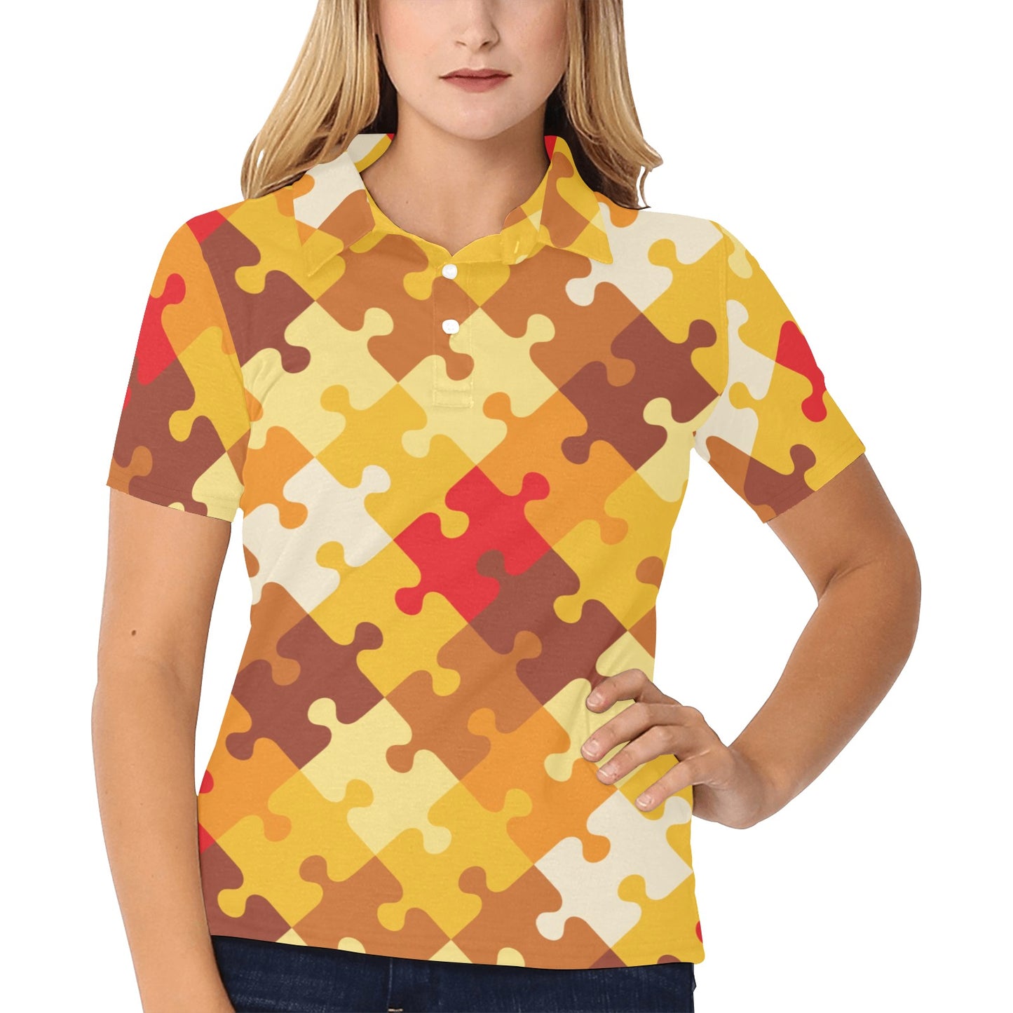 Puzzle Pattern Print Design A01 Women's Polo Shirt