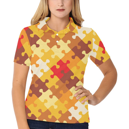 Puzzle Pattern Print Design A01 Women's Polo Shirt