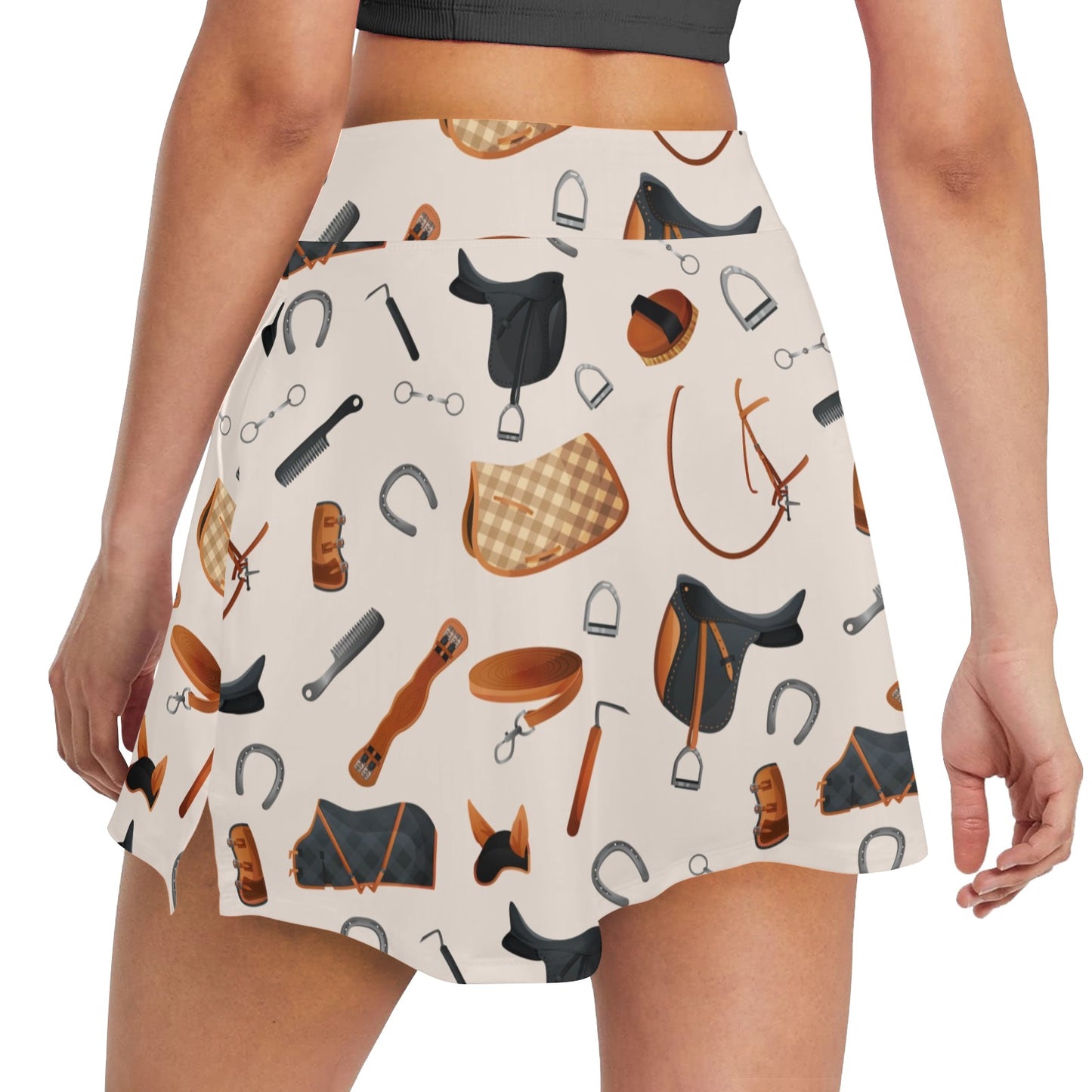 Equestrian Equipment Print Pattern 17" Golf & Pickleball Skort with Pockets