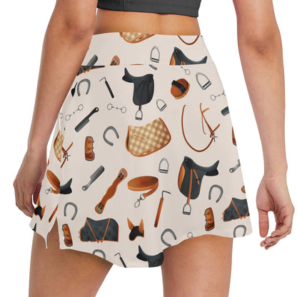 Equestrian Equipment Print Pattern 17" Golf & Pickleball Skort with Pockets