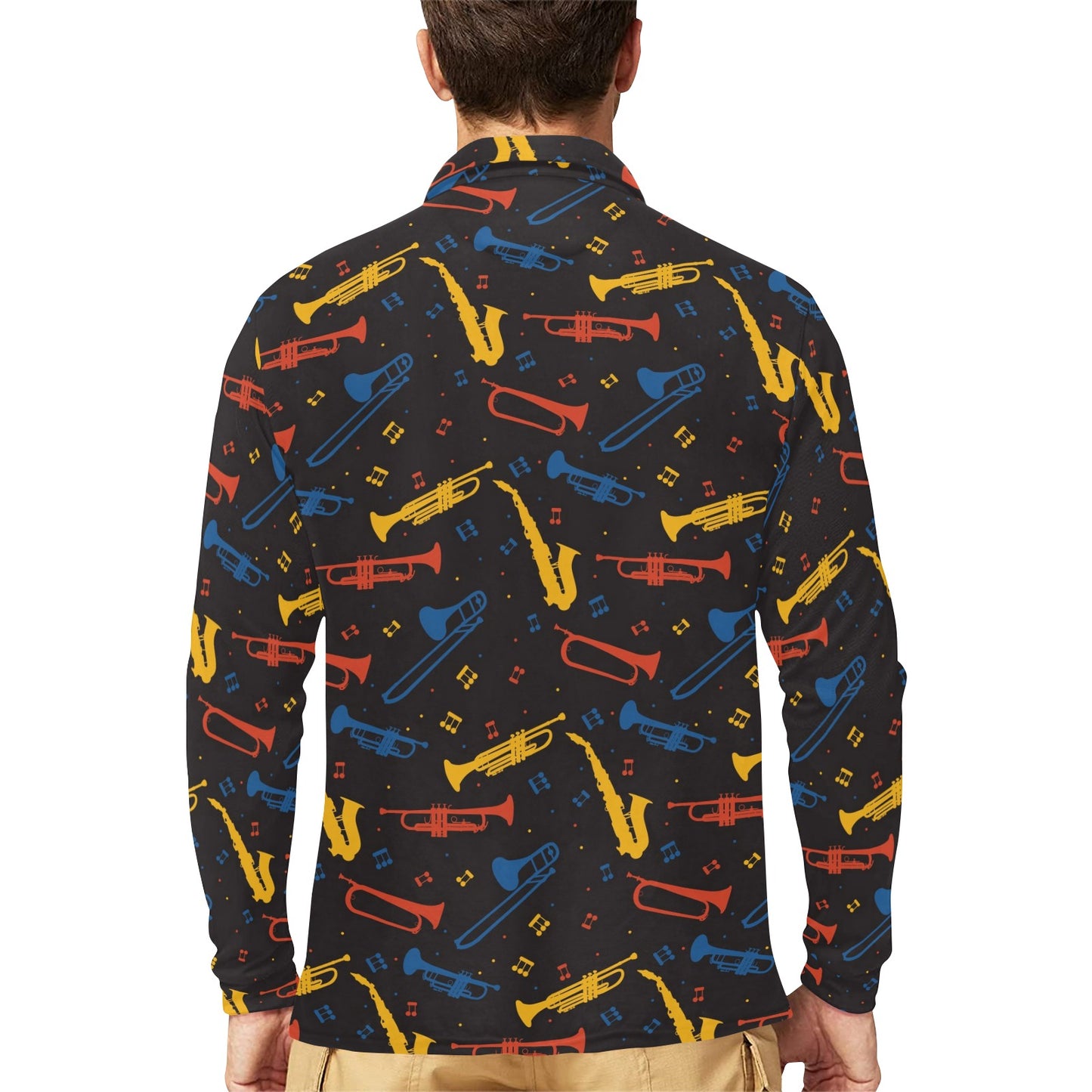 Saxophone Print Design LKS407 Long Sleeve Polo Shirt For Men's