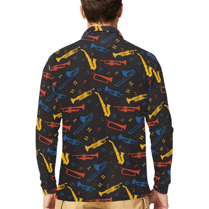 Saxophone Print Design LKS407 Long Sleeve Polo Shirt For Men's