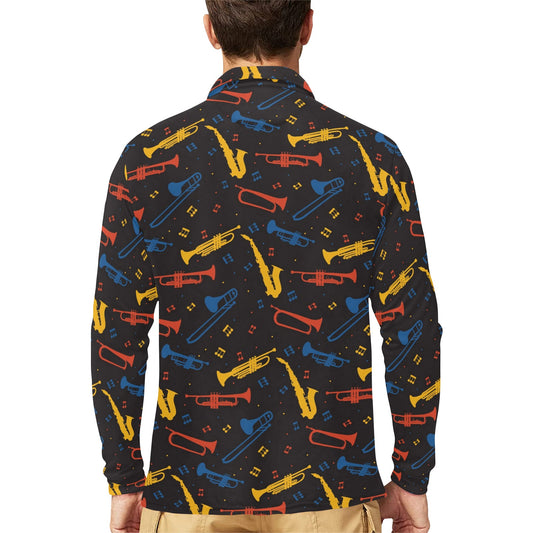 Saxophone Print Design LKS407 Long Sleeve Polo Shirt For Men's