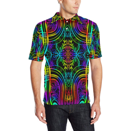 Neon Trible Rainbow Pattern Print Design A01 Men Polo Shirt