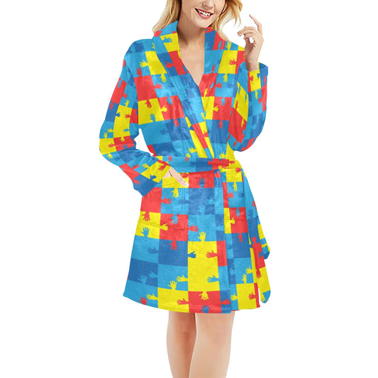 Autism Awareness Design Themed Print Women's Fleece Robe