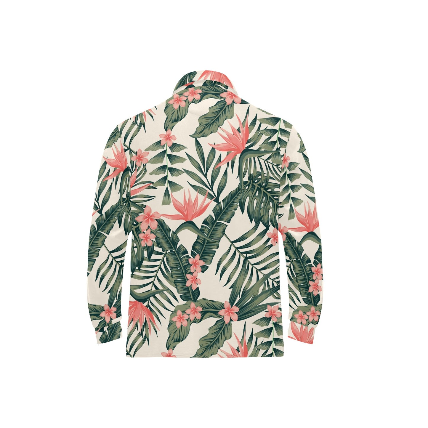 Tropical Flower Palm Leaves Long Sleeve Polo Shirt For Men's