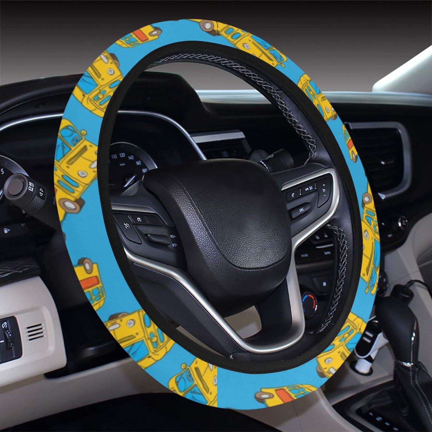 School Bus Print Design LKS302 Steering Wheel Cover with Elastic Edge