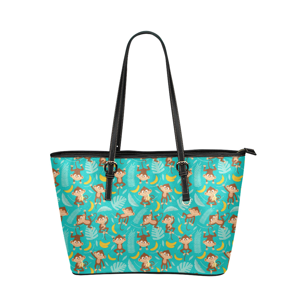 Monkey Happy Design Themed Print Leather Tote Bag