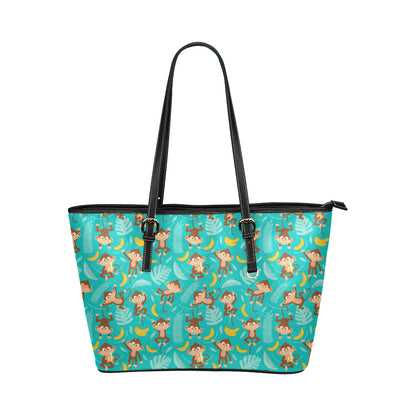 Monkey Happy Design Themed Print Leather Tote Bag