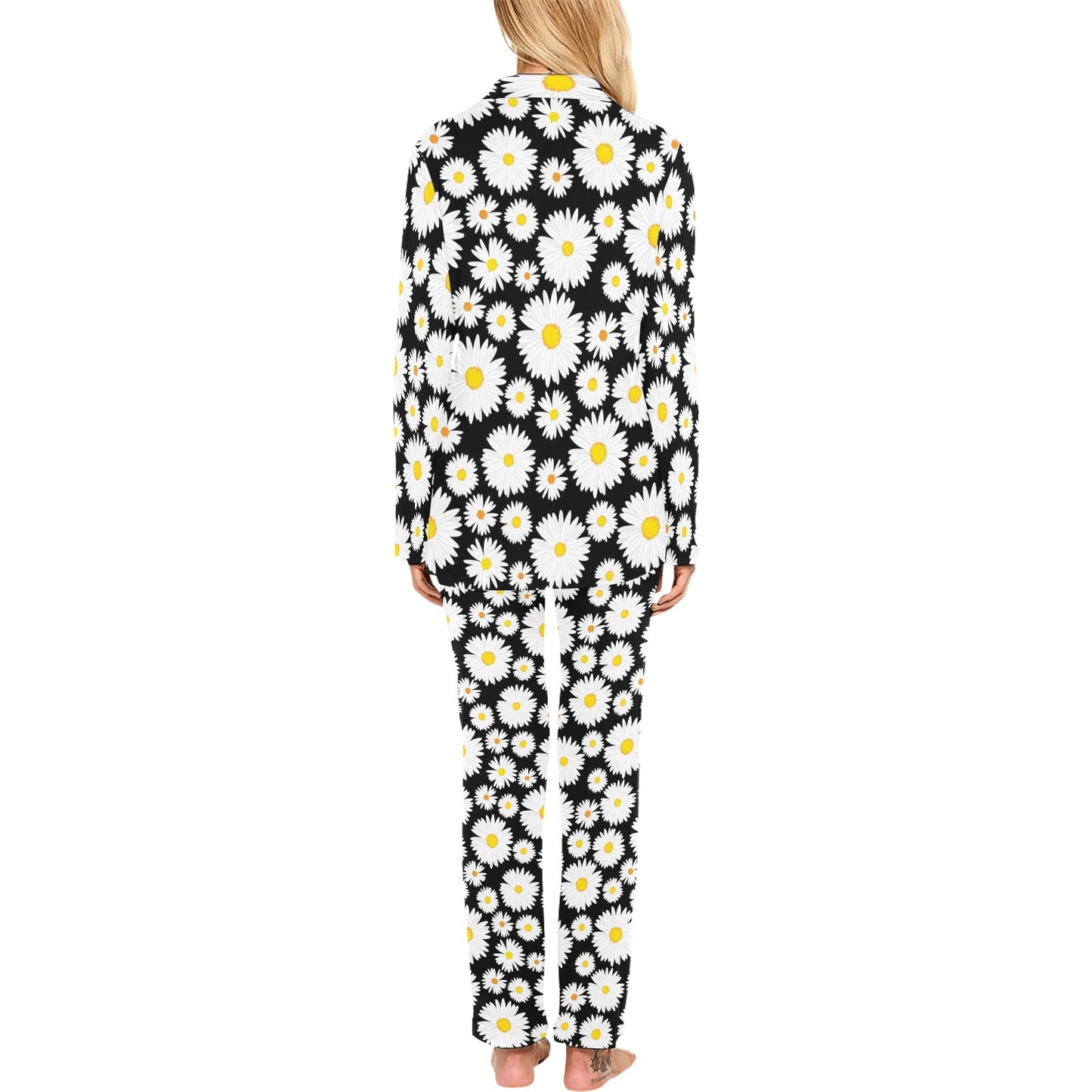 Daisy Pattern Print Design 01 Women's Long Pajama Set