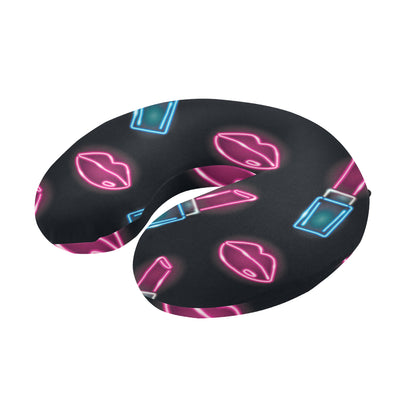 Lipstick Color Neon Pattern Print Design 03 U-Shaped Travel Neck Pillow