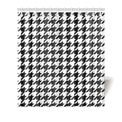 Houndstooth Black White  Pattern Print Design 05 Shower Curtain