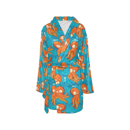 Octopus Pattern Print Design A02 Women's Fleece Robe