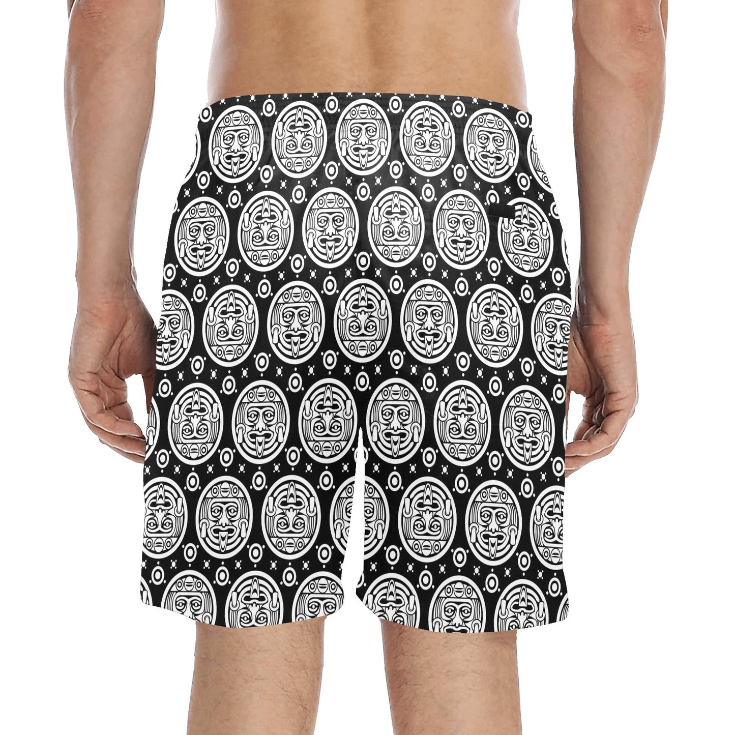 Calendar Aztec White Black Print Pattern Men's Swim Trunks Beach Shorts