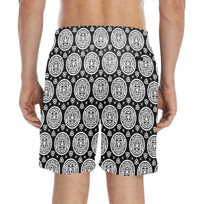 Calendar Aztec White Black Print Pattern Men's Swim Trunks Beach Shorts
