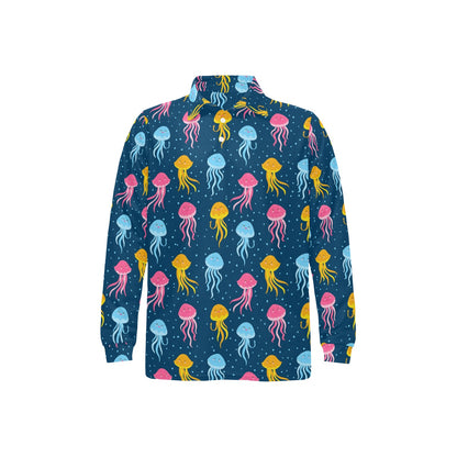 Jellyfish Pattern Print Design 04 Long Sleeve Polo Shirt For Men's