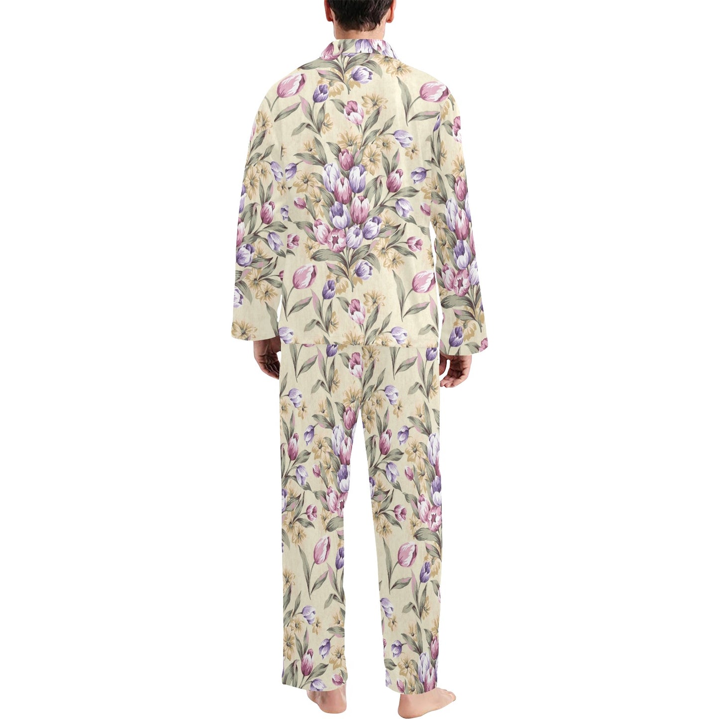 Tulip Pattern Print Design TP04 Men's Long Pajama Set