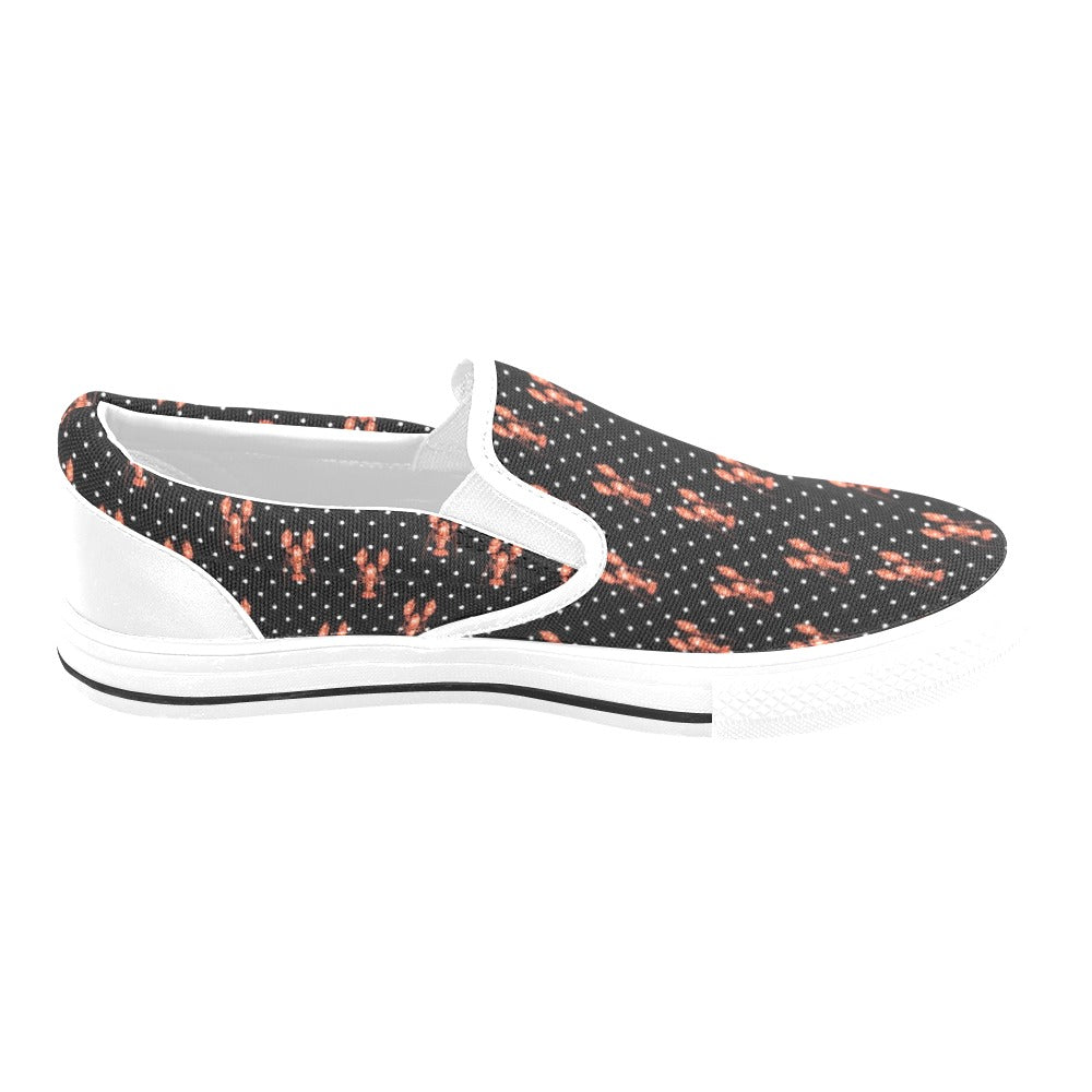Lobster Print Design LKS401 White Slip Ons Canvas Women's Shoes