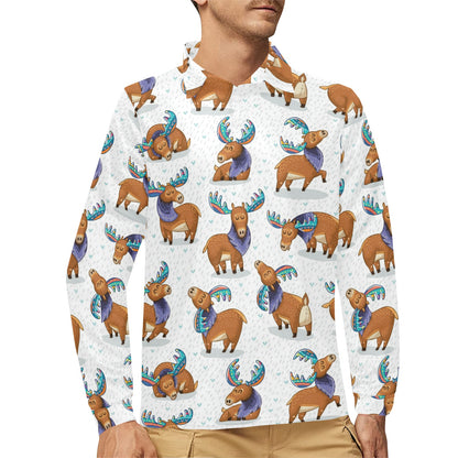 Moose Cute Pattern Print Design 01 Long Sleeve Polo Shirt For Men's