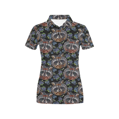 Raccoon Pattern Print Design A03 Women's Polo Shirt