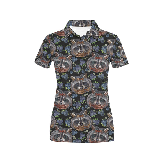 Raccoon Pattern Print Design A03 Women's Polo Shirt