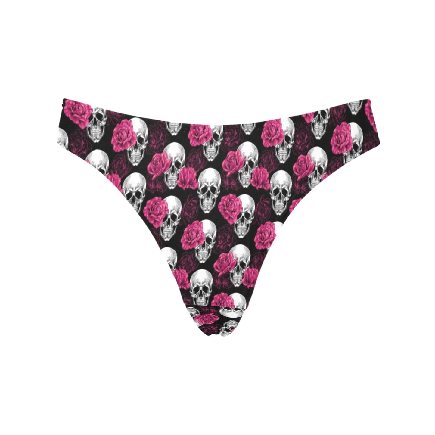 Pink Rose Skull Themed Print Women's Thongs