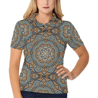 Mandala Pattern Print Design 05 Women's Polo Shirt