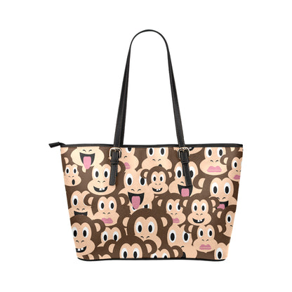 Emoji Monkey Print Pattern Leather Tote Bag