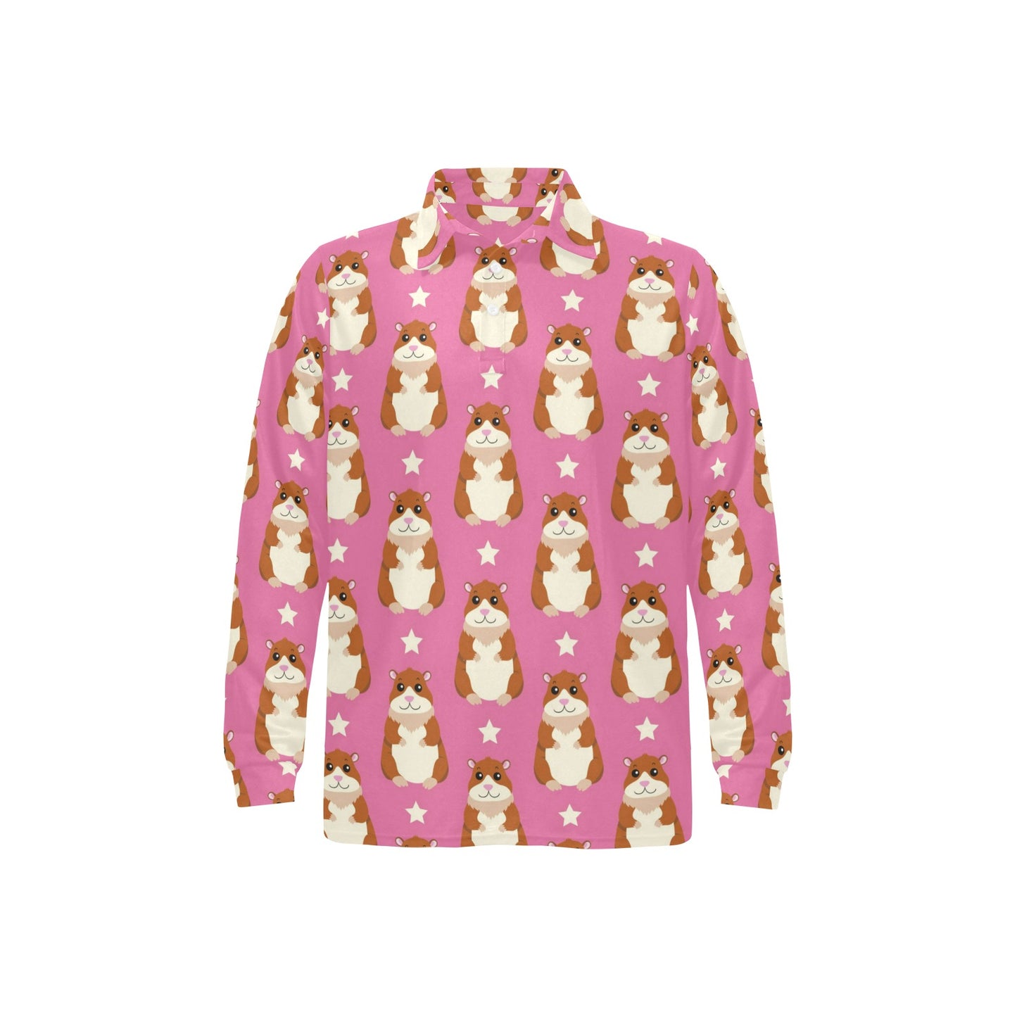 Hamster Cute Pattern Print Design 02 Long Sleeve Polo Shirt For Men's