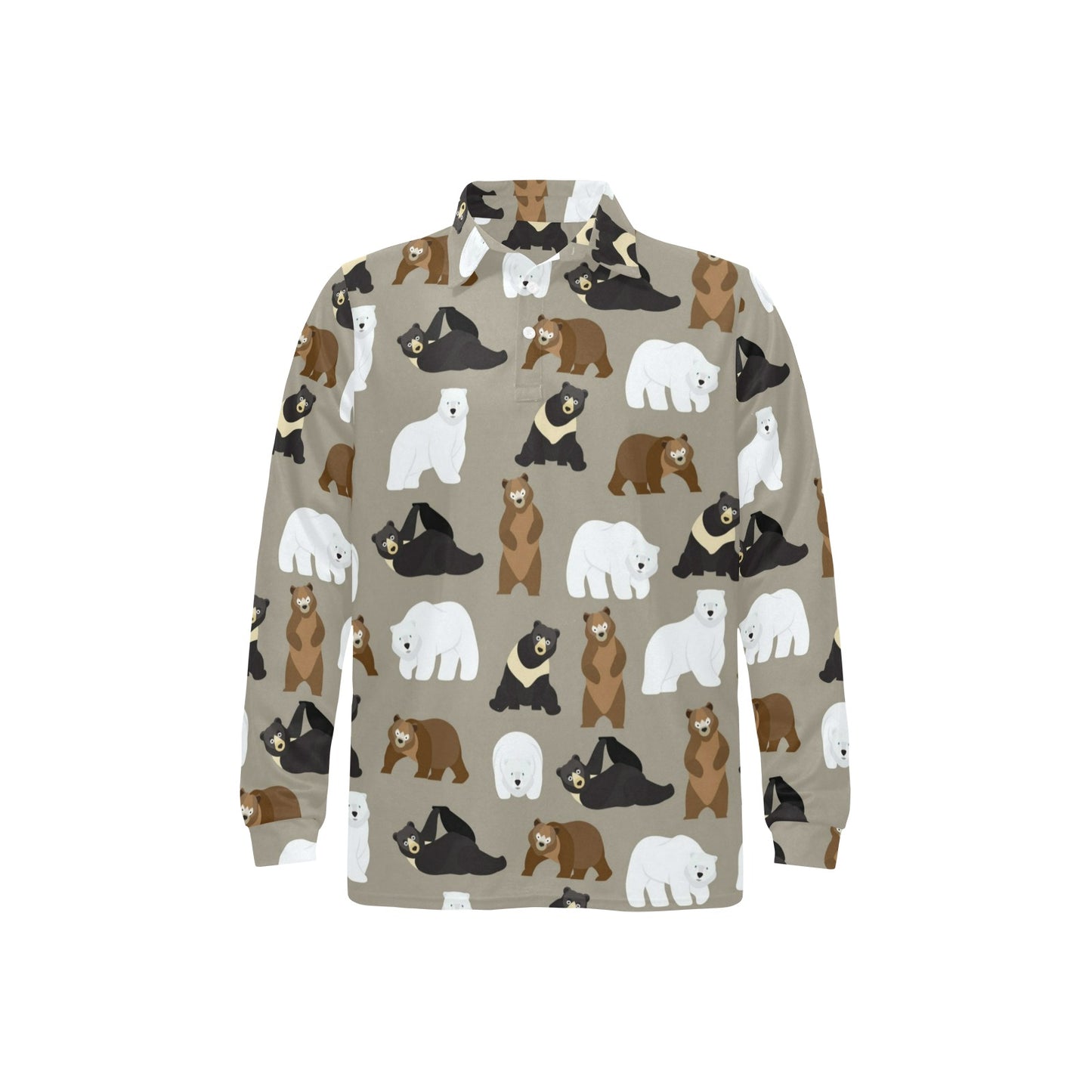 Bear Pattern Print Design BE03 Long Sleeve Polo Shirt For Men's