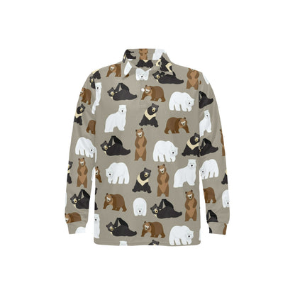 Bear Pattern Print Design BE03 Long Sleeve Polo Shirt For Men's